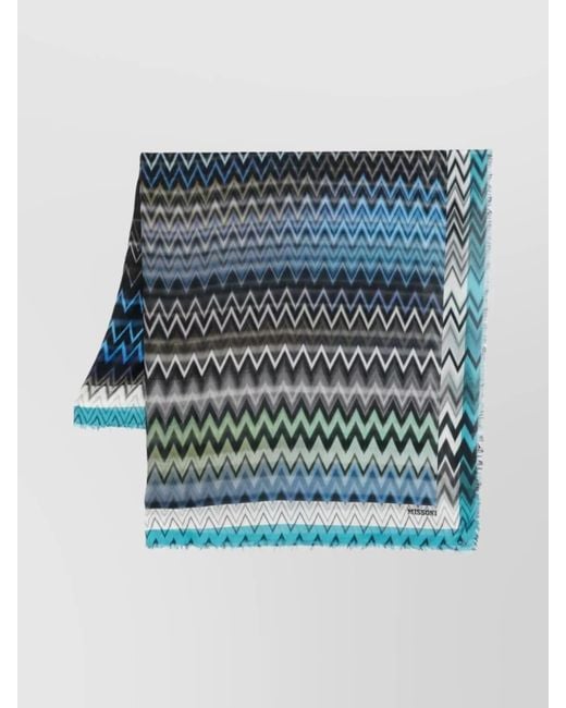 Missoni Blue Chevron Pattern Scarf Fringed Edges