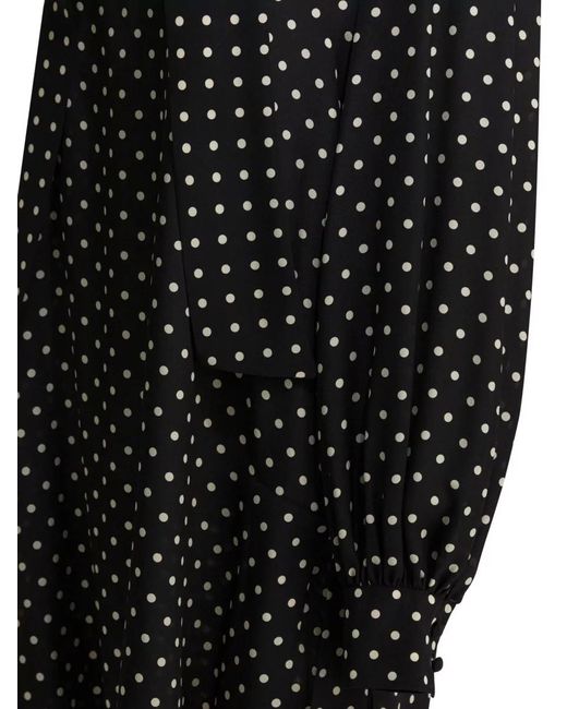 Valentino Black Long Sleeve Flared Dress Knee Length Dots