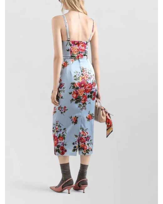 Dolce & Gabbana White Floral Midi Dress Fitted Silhouette