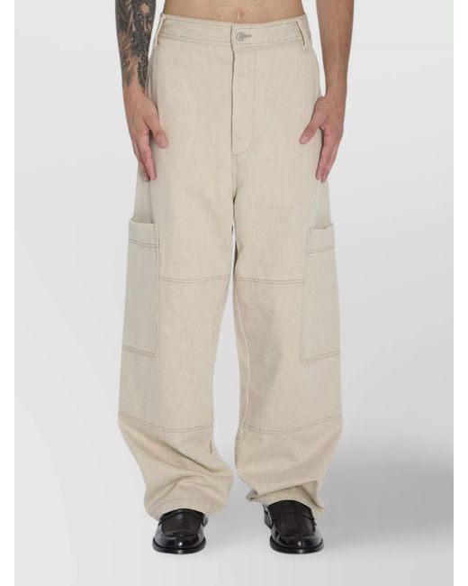 Jacquemus Natural High Waist Cargo Trousers With Wide Leg for men