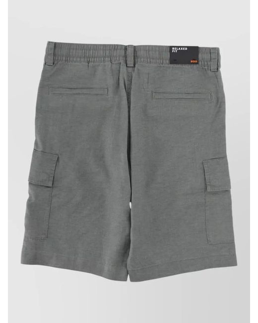 Boss Gray Linen Cargo Shorts for men