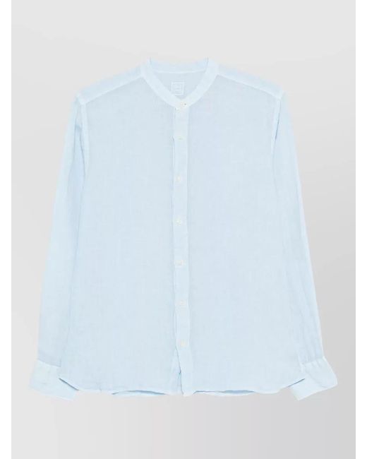 120% Lino Blue Slim Fit Shirt Mandarin Collar Long Sleeves for men