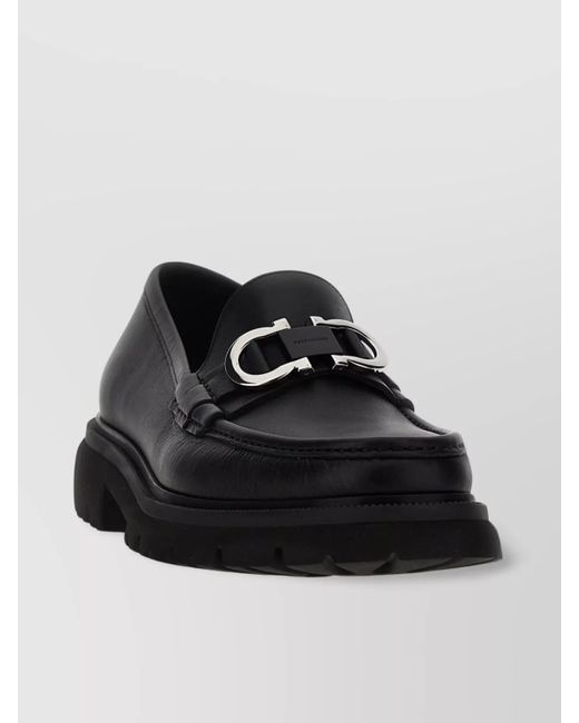 Ferragamo Black Chunky Sole Round Toe Buckle Loafers for men