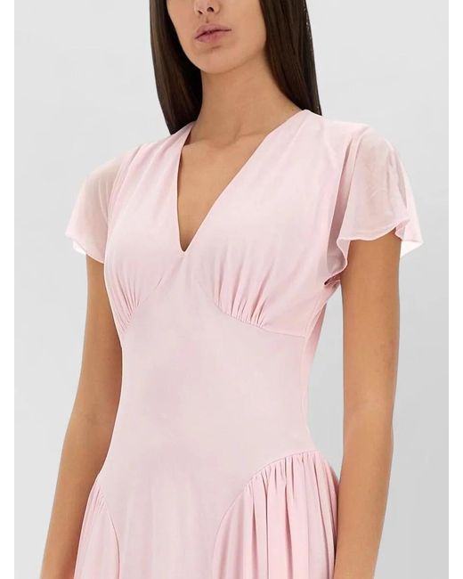ROTATE BIRGER CHRISTENSEN Pink Maxi Dress Drape Detail V Neck