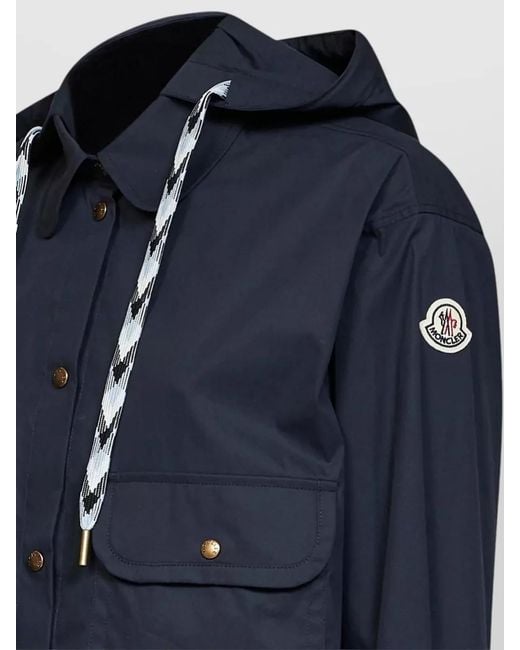 Moncler Blue Cropped Hooded Jacket Drawstring Front Pockets