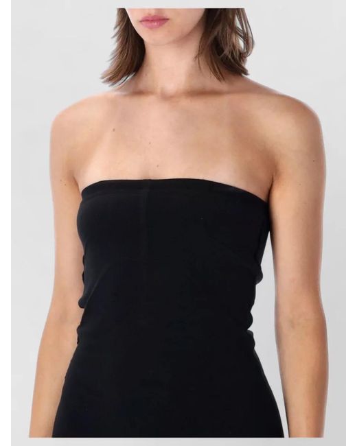 Rick Owens Black Strapless Midi Dress Fitted High Slit