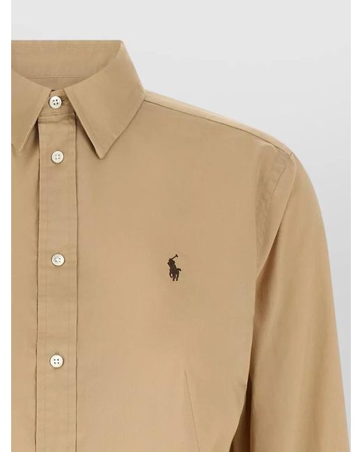 Polo Ralph Lauren Natural Logo Embroidered Cotton Shirt Button Down Collar