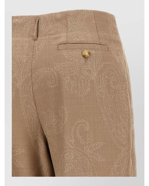 Etro Natural Tailored High Waist Paisley Jacquard Trousers