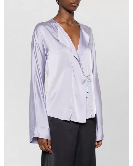 Forte_forte Purple Silk V-Neck Long-Sleeve Blouse
