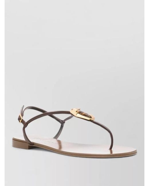 Giuseppe Zanotti Natural Atlantide Flat Thong Sandals Toe Ring
