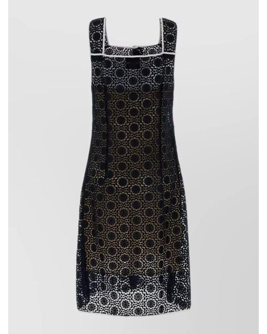 Miu Miu Black Macrame Lace Dress Button Detail Knee Length