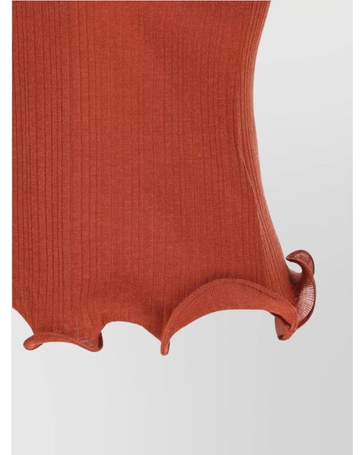 Fendi Red Virgin Wool Ribbed Short-Sleeve Crewneck Top