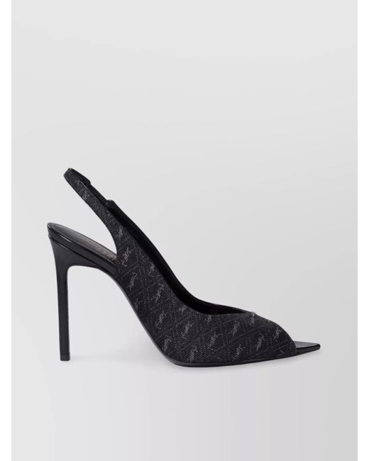 Saint Laurent Black Peep Toe Textured Fabric Heeled Shoes