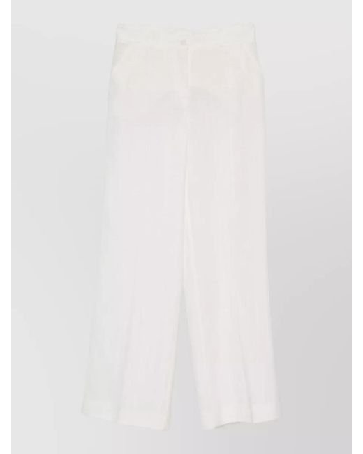 P.A.R.O.S.H. White Straight Trousers Belt Loops Side Pockets