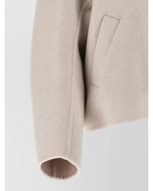 Brunello Cucinelli Natural Cropped Coat Virgin Wool Cashmere Blend