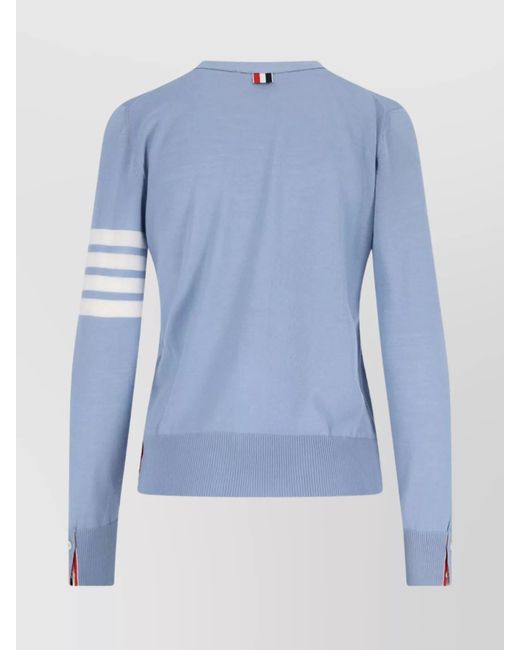 Thom Browne Blue Wool V-Neck Long-Sleeve Cardigan