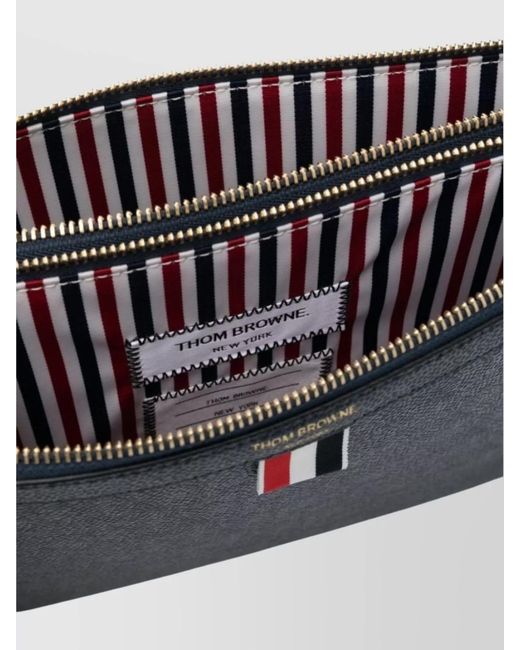 Thom Browne Blue Pebbled Leather Logo Print Shoulder Bag