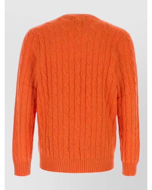 Polo Ralph Lauren Orange Cashmere Crew Neck Sweater Cable Knit for men