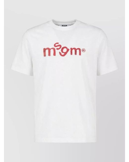 MSGM White Logo Print Cotton T-Shirt for men