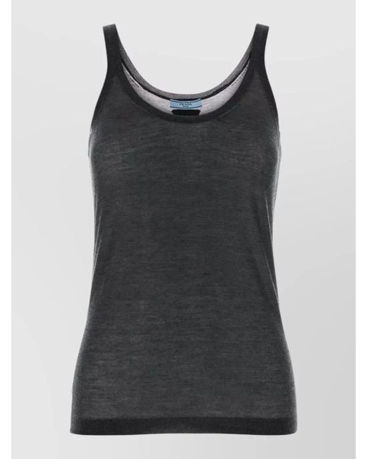 Prada Black Cashmere Blend Scoop Neck Tank Top