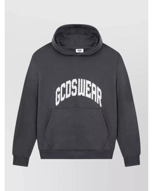 Gcds Gray Hoodie Logo Rhinestones Kangaroo Pocket Ribbed for men