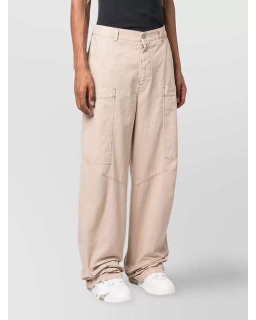 Palm Angels Natural Cotton Mid-Rise Wide-Leg Cargo Trousers for men