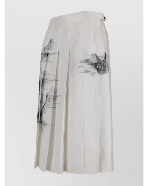 Thom Browne Gray Silk Printed Pleated Knee-Length Skirt