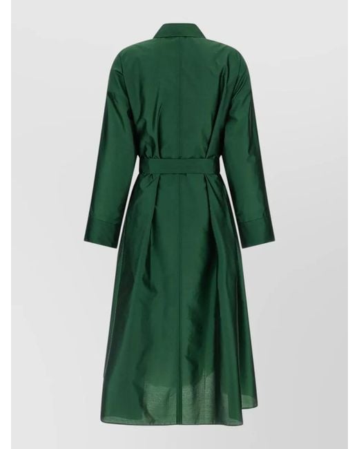 Max Mara Green Belted Midi Dress Long Sleeves Collar