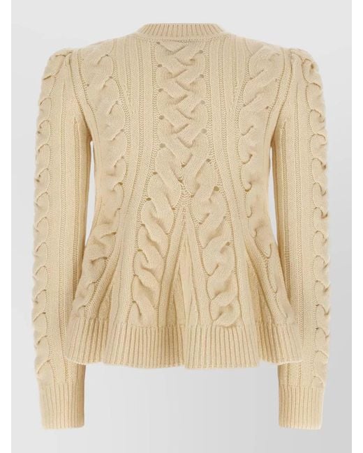 McQueen Natural Peplum Cable Knit Crew Neck Sweater