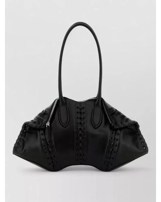 McQueen Black Manta Leather Shoulder Bag Structured Design