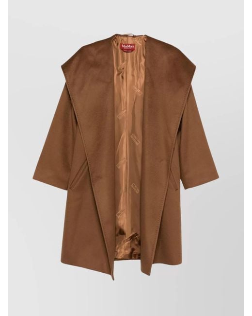Max Mara Brown Waist Belted Hooded Coat With Matching Belt