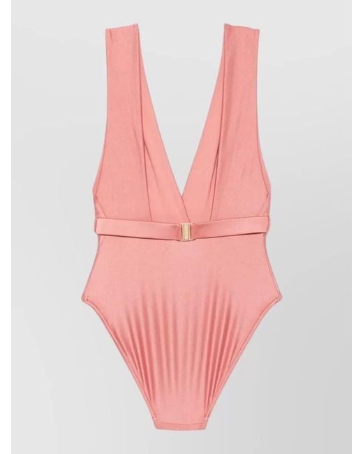 Zimmermann Pink Lucky Plunge Flower Belted Waist Bodysuit