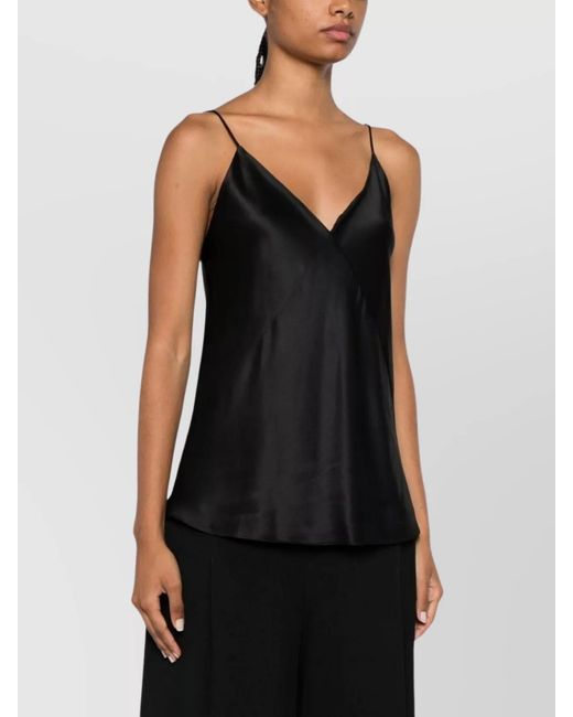 Max Mara Black Silk V-Neck Spaghetti-Strap Tank Top