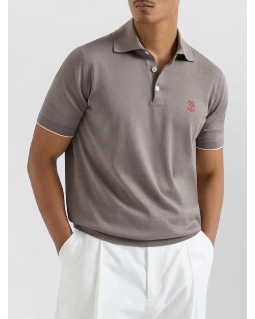 Brunello Cucinelli Gray Cotton Short-Sleeve Polo Shirt for men