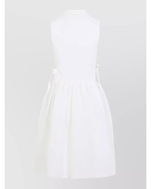 Miu Miu White Poplin Mini Dress Embroidered Collar Hem