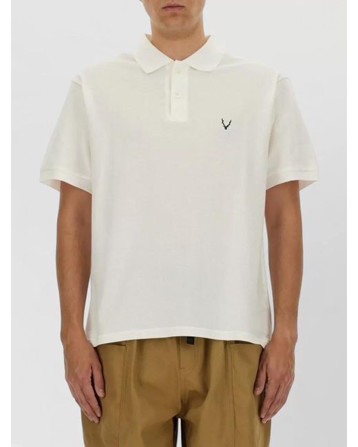 South2 West8 White Cotton Shirt Polo Collar Short Sleeves for men