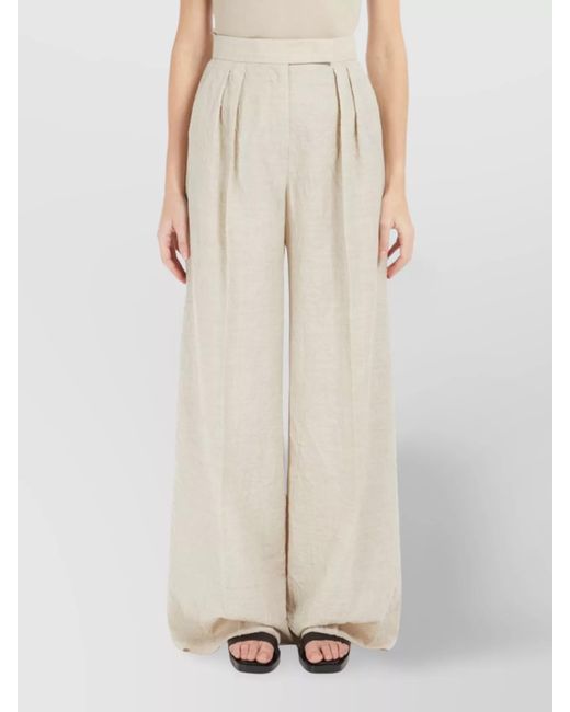 Max Mara Natural Virgin Wool Wide-Leg Trousers