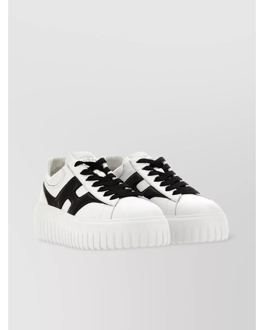 Hogan Black Leather Logo-Detail Low-Top Sneakers