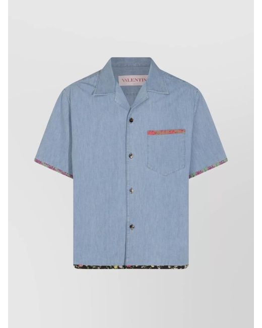 Valentino Blue Denim Shirt With Floral Trims for men