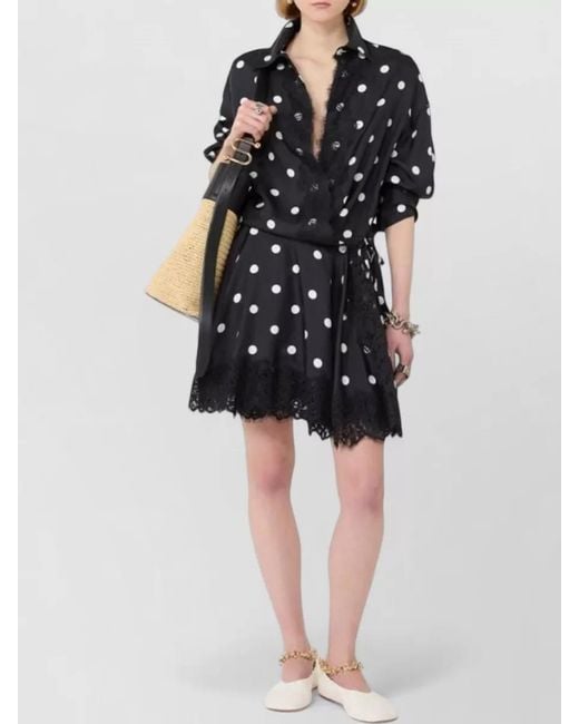 Sportmax Blue Polka Dot Silk Twill Lace Shirt Dress