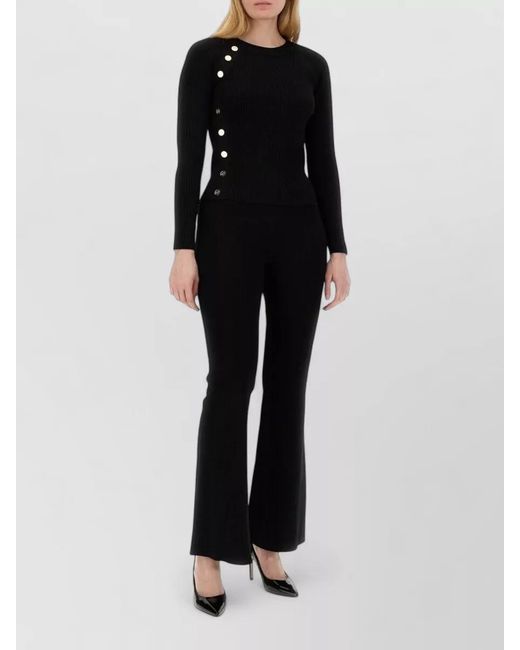 Michael Kors Black High Waist Ribbed Knit Flared Leggings