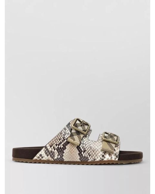 Burberry White Slides Animal Print Double Buckle Straps
