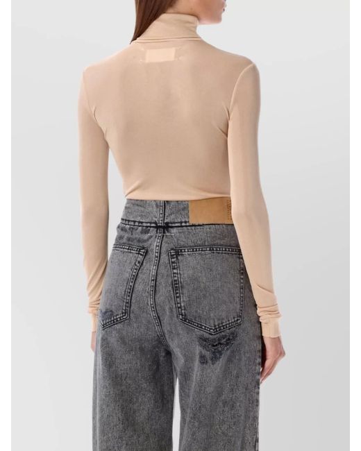 Maison Margiela Blue Semi-Sheer Turtleneck Long-Sleeve Bodysuit