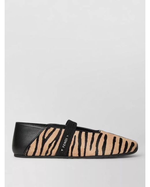 Fendi White Hair-On Leather Ballerina Flats