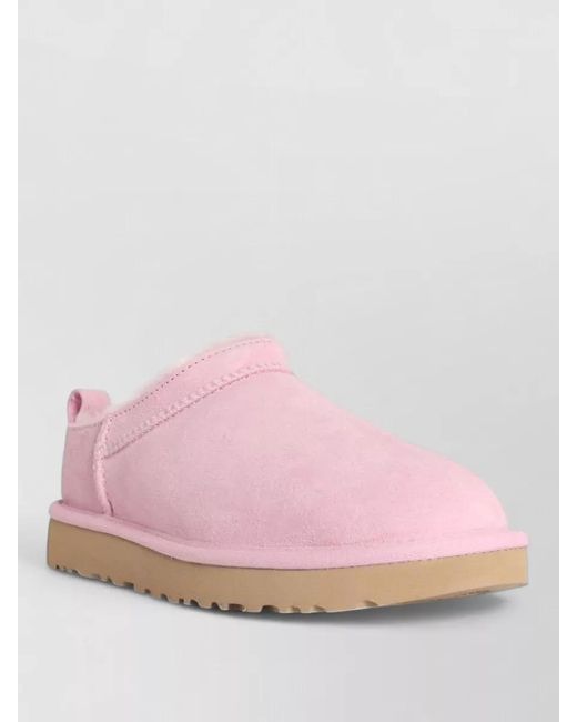 Ugg Pink Micro Suede Boots Pull Tab Rubber Sole
