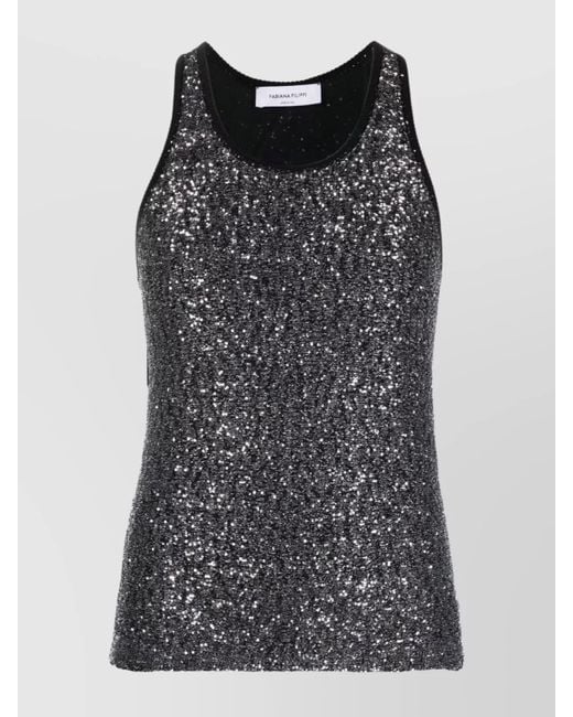 Fabiana Filippi Black Sequin-Embellished Knitted Sleeveless Tank Top