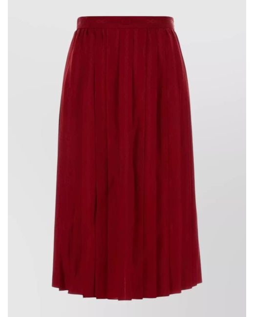 Gucci Red High Waisted Twill Midi Pleated Skirt