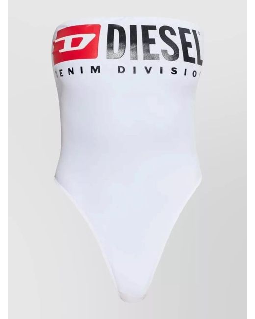 DIESEL White Strapless One Piece Swimsuit High Cut Backless