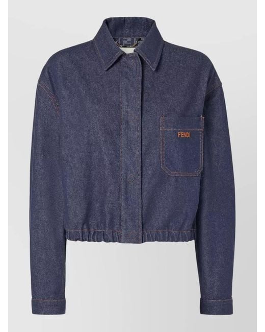 Fendi Blue Reversible Ff Denim Jacket Elastic Hem