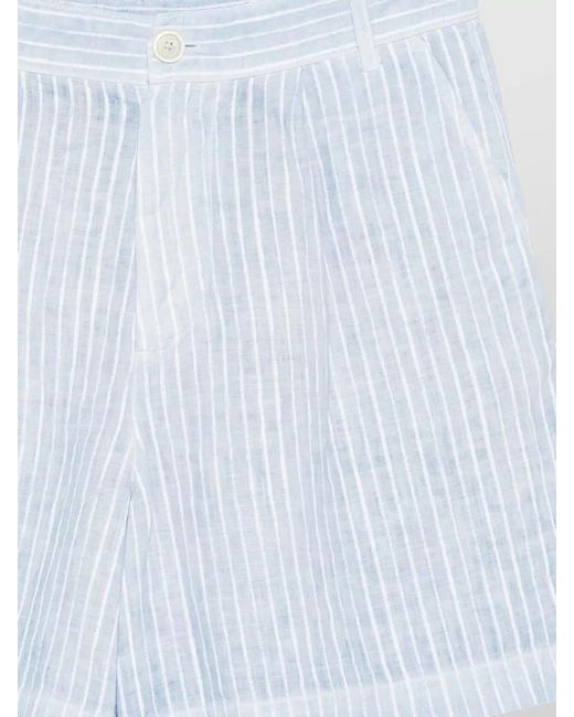 120% Lino White Linen Shorts Pleated Front Belt Loops